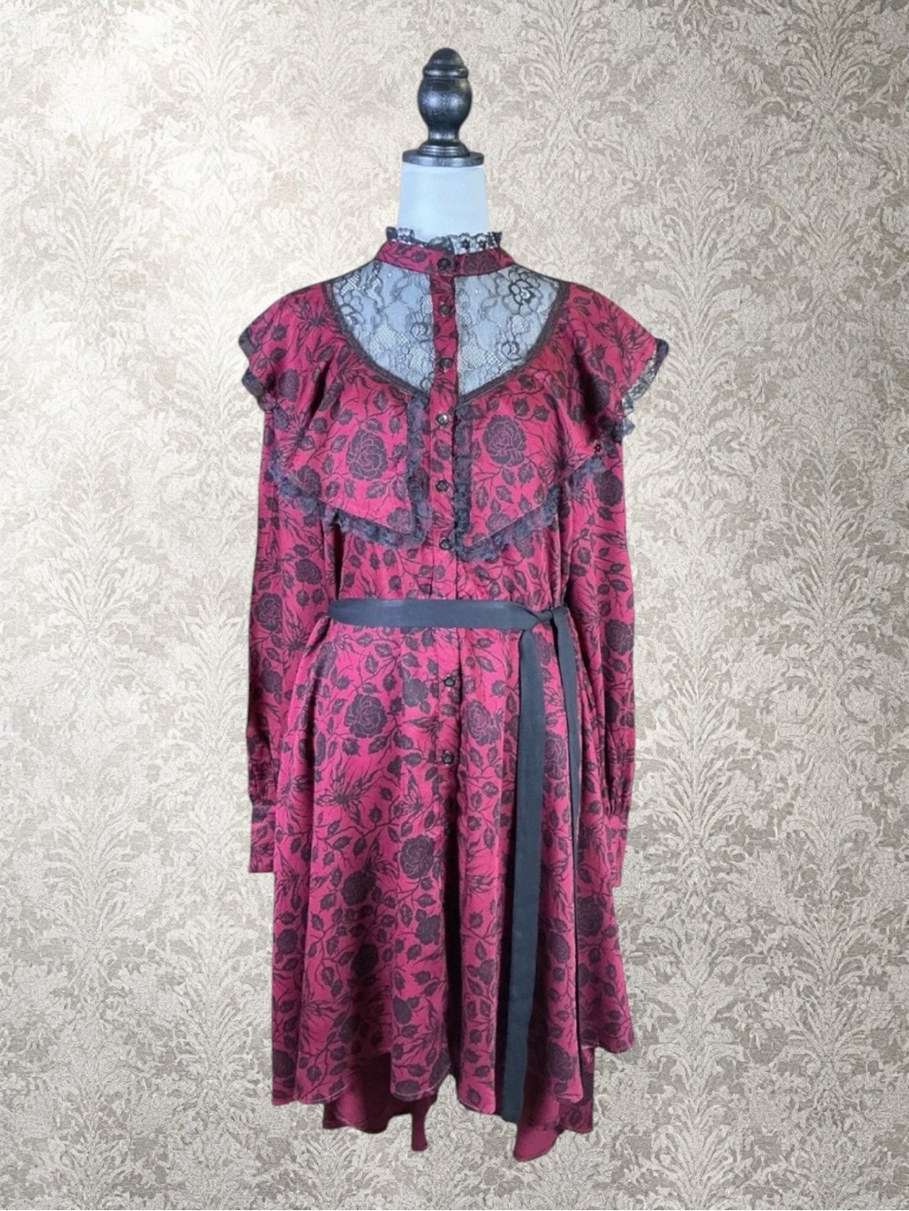 Midnight Hour NWT Goth Lolita Victorian Floral Rose Lace Mock Neck Dress XL